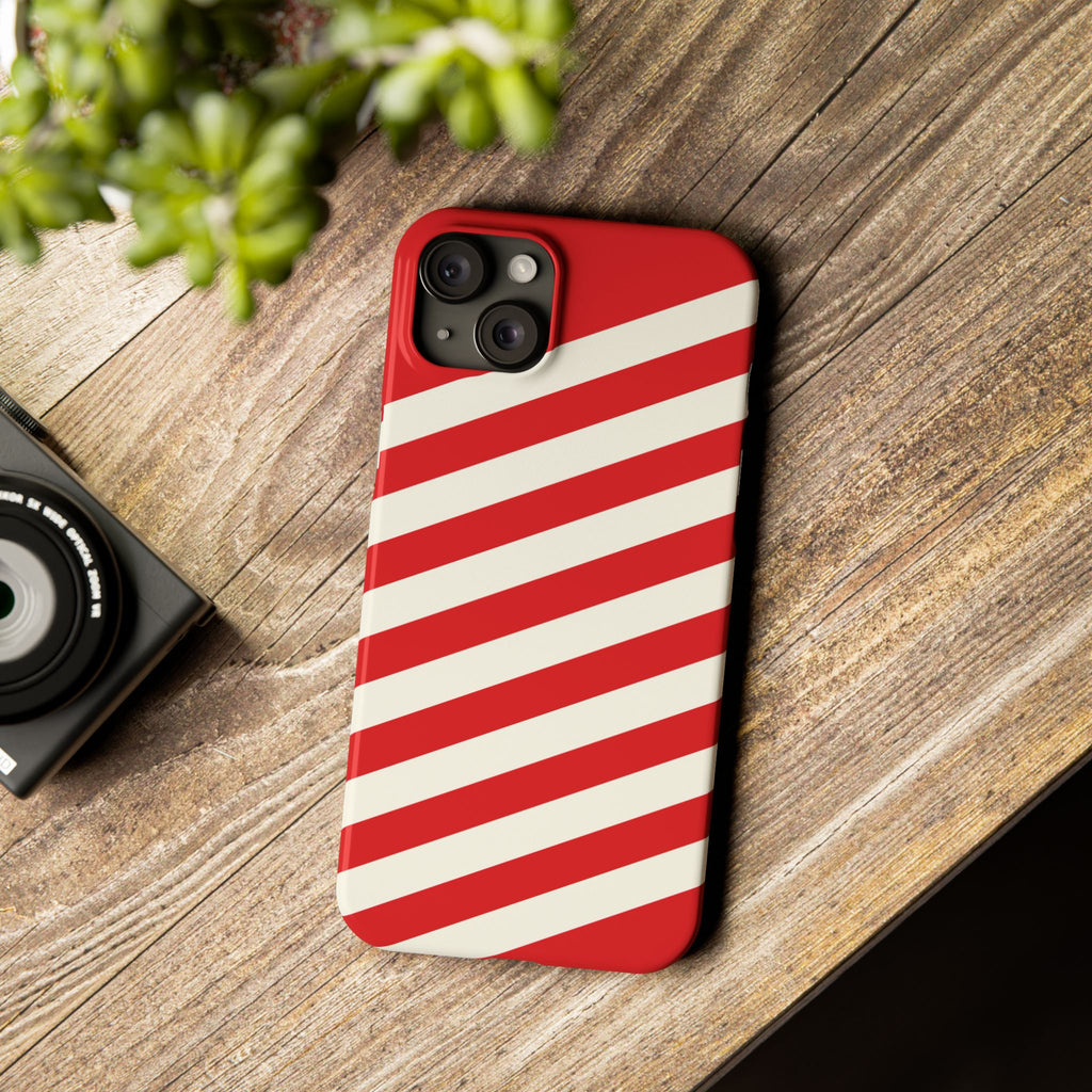 Red and White Diagonal Stripes Slim Phone Case | Candy Cane Pattern