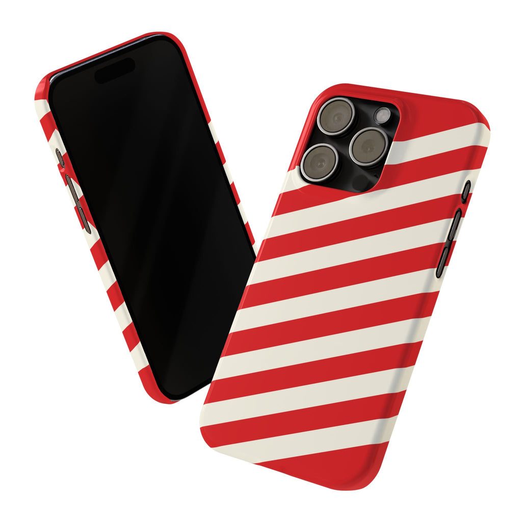 Red and White Diagonal Stripes Slim Phone Case | Candy Cane Pattern