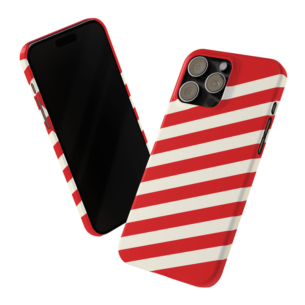 Red and White Diagonal Stripes Slim Phone Case | Candy Cane Pattern