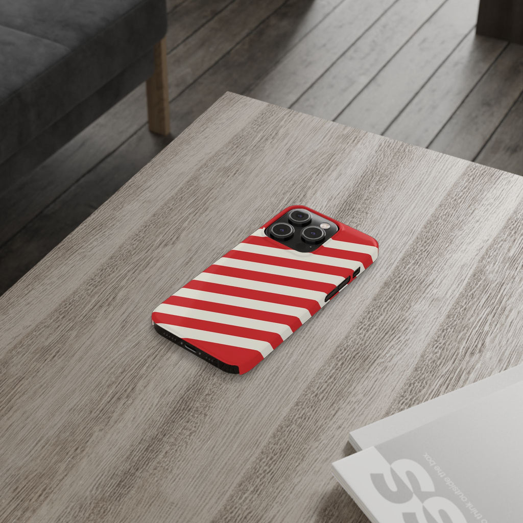 Red and White Diagonal Stripes Slim Phone Case | Candy Cane Pattern