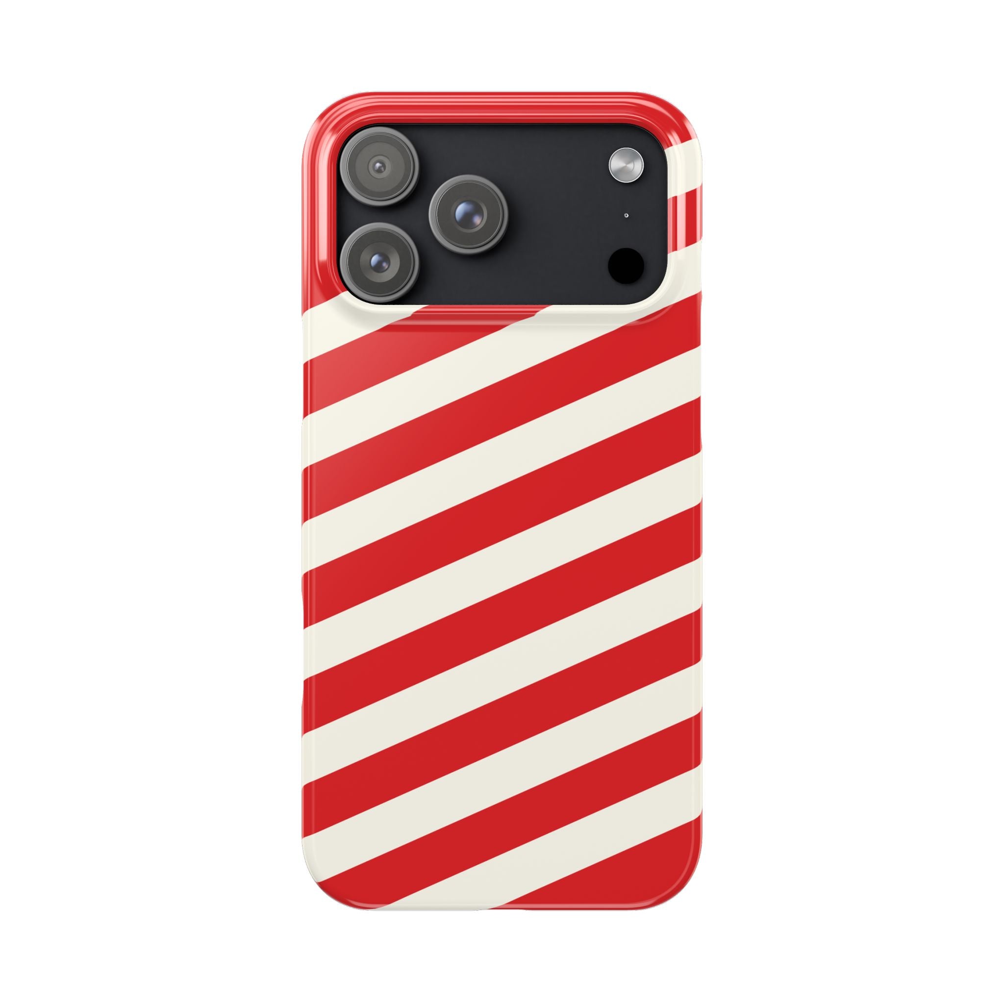 Red and White Diagonal Stripes Slim Phone Case | Candy Cane Pattern