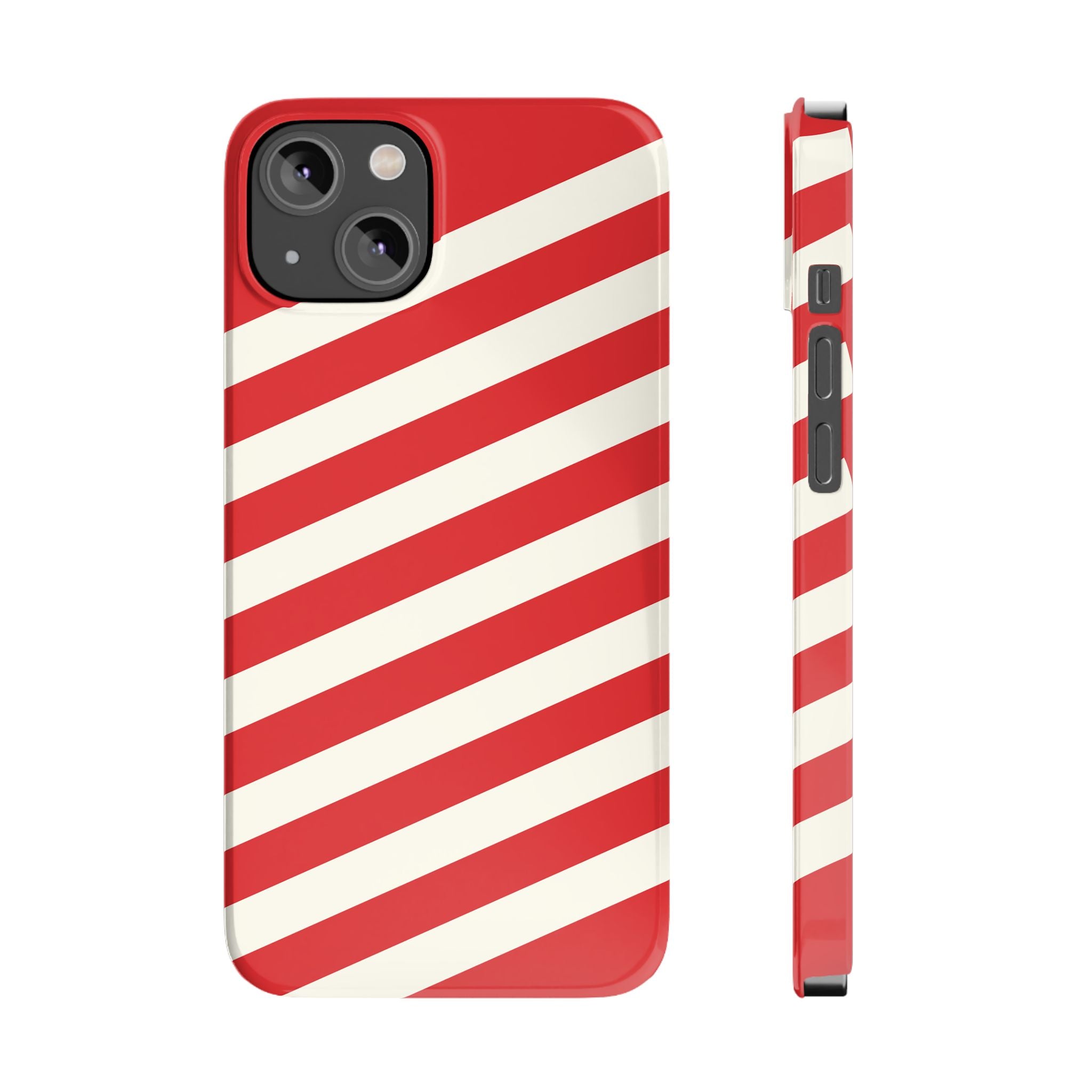 Red and White Diagonal Stripes Slim Phone Case | Candy Cane Pattern