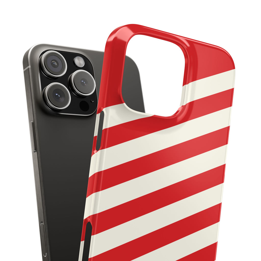 Red and White Diagonal Stripes Slim Phone Case | Candy Cane Pattern