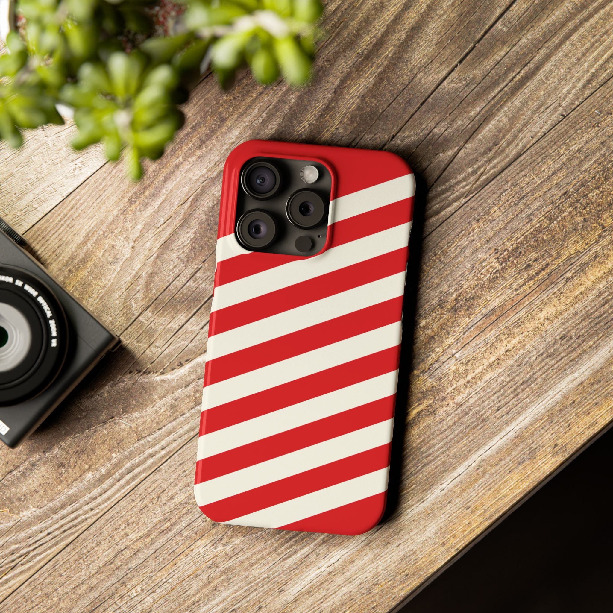 Red and White Diagonal Stripes Slim Phone Case | Candy Cane Pattern