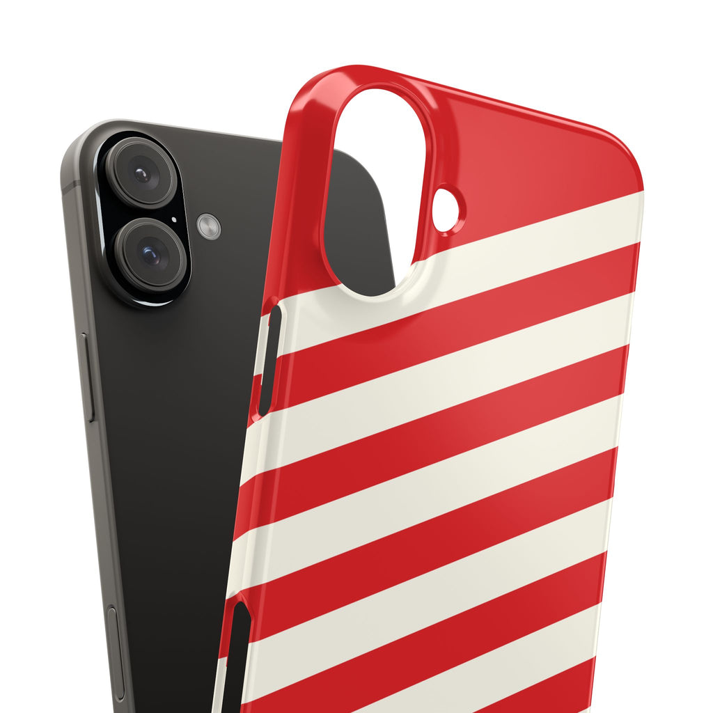 Red and White Diagonal Stripes Slim Phone Case | Candy Cane Pattern