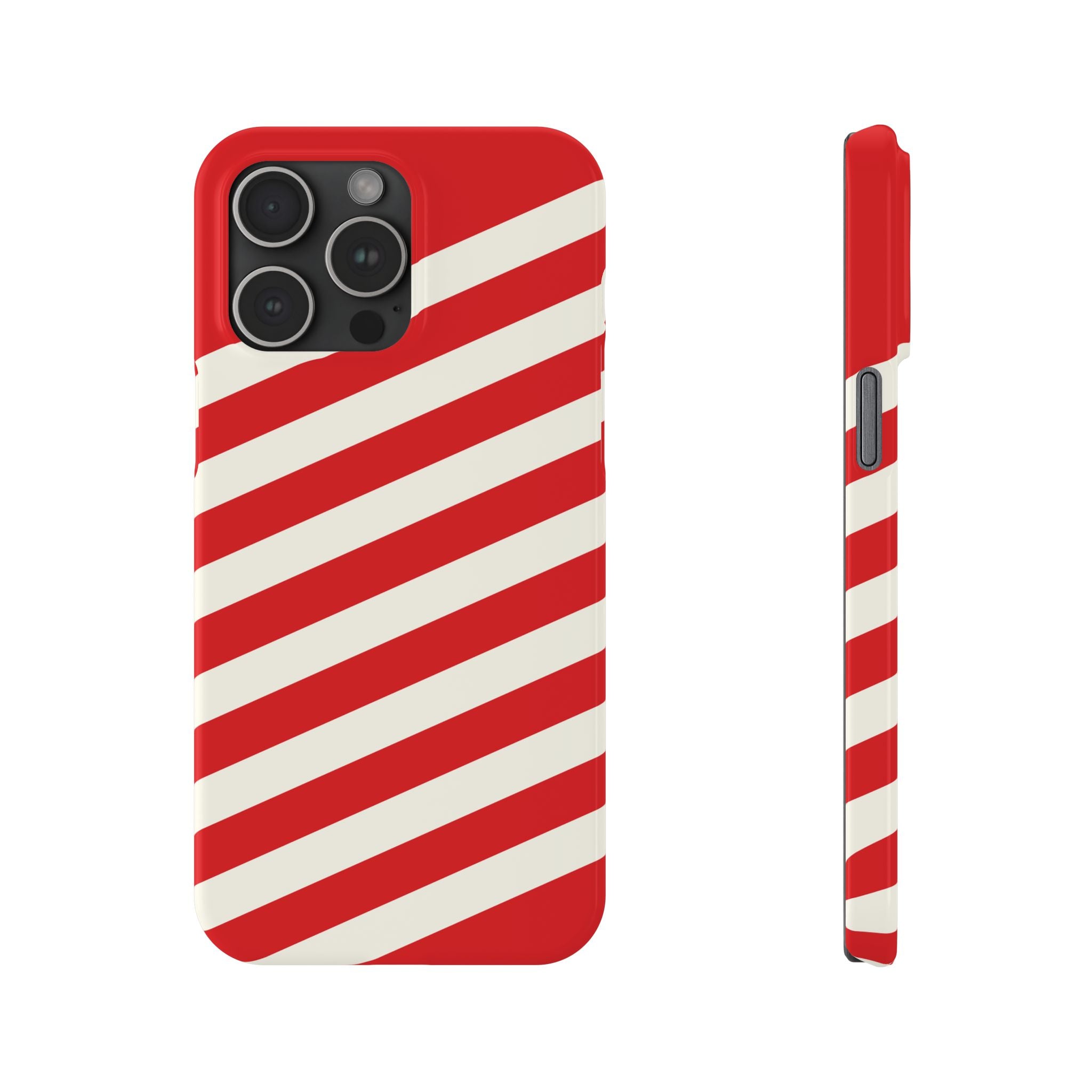 Red and White Diagonal Stripes Slim Phone Case | Candy Cane Pattern