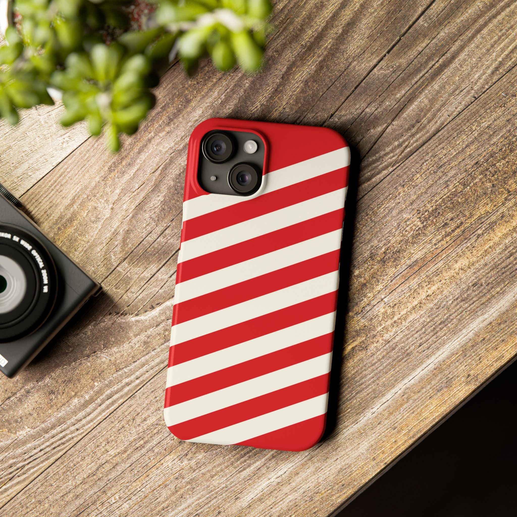 Red and White Diagonal Stripes Slim Phone Case | Candy Cane Pattern