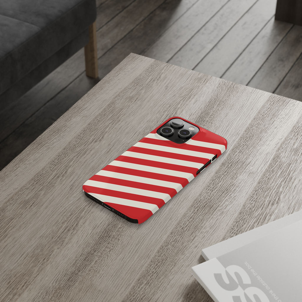 Red and White Diagonal Stripes Slim Phone Case | Candy Cane Pattern