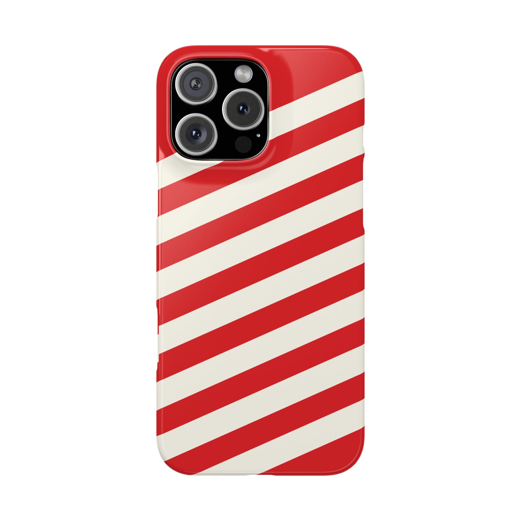 Red and White Diagonal Stripes Slim Phone Case | Candy Cane Pattern