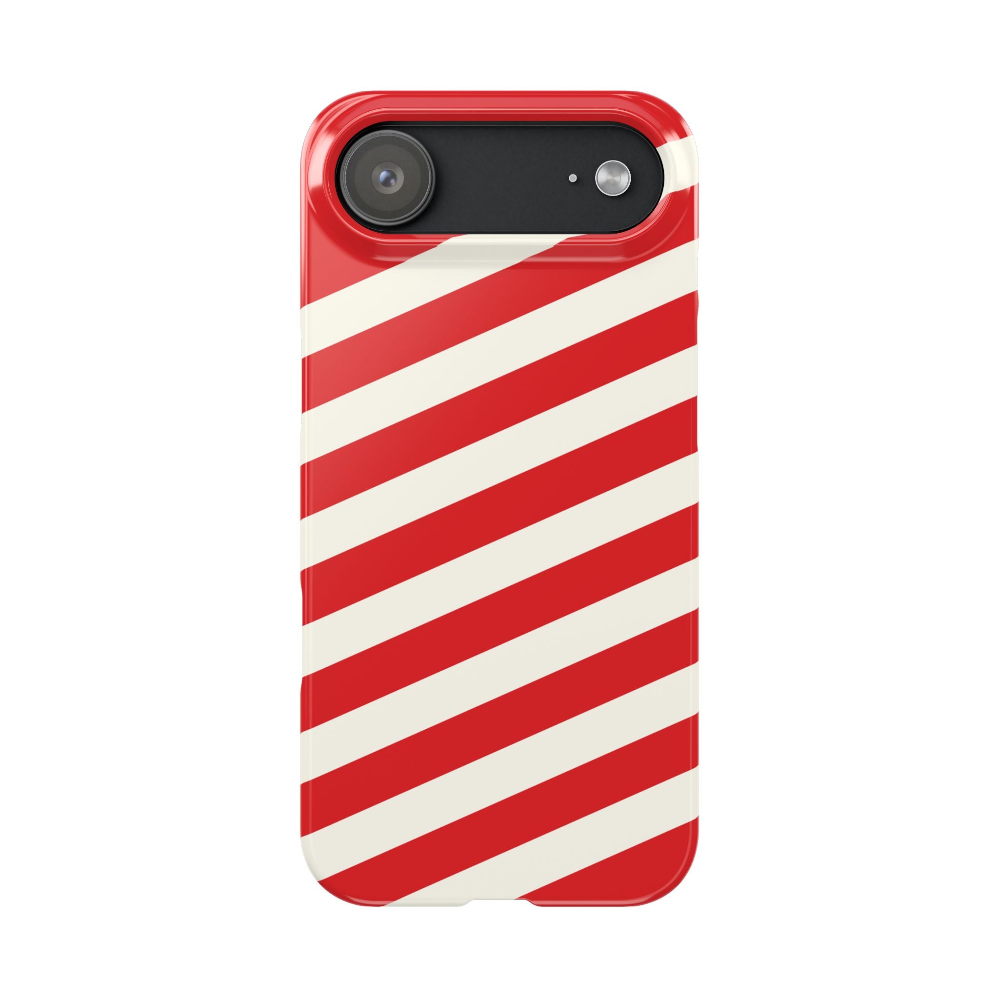 Red and White Diagonal Stripes Slim Phone Case | Candy Cane Pattern
