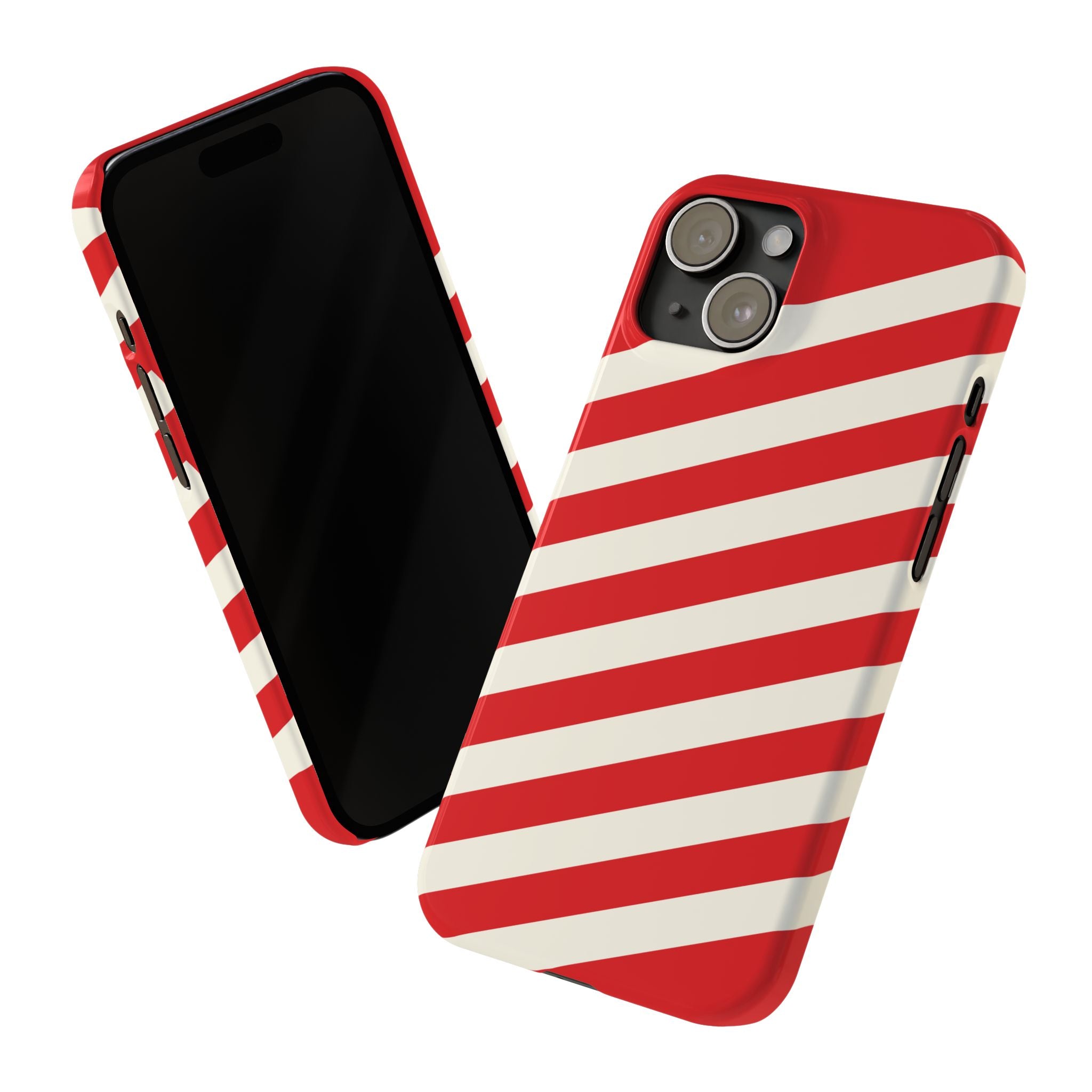 Red and White Diagonal Stripes Slim Phone Case | Candy Cane Pattern