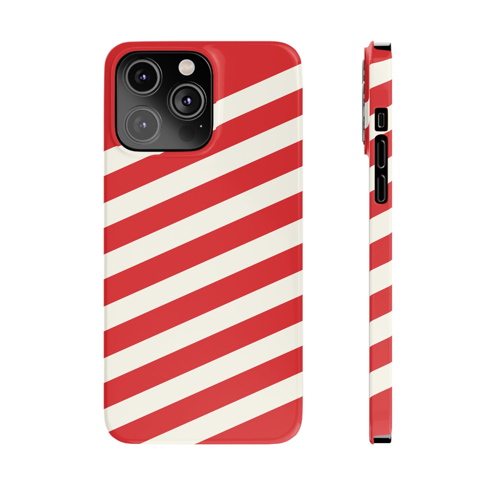 Red and White Diagonal Stripes Slim Phone Case | Candy Cane Pattern