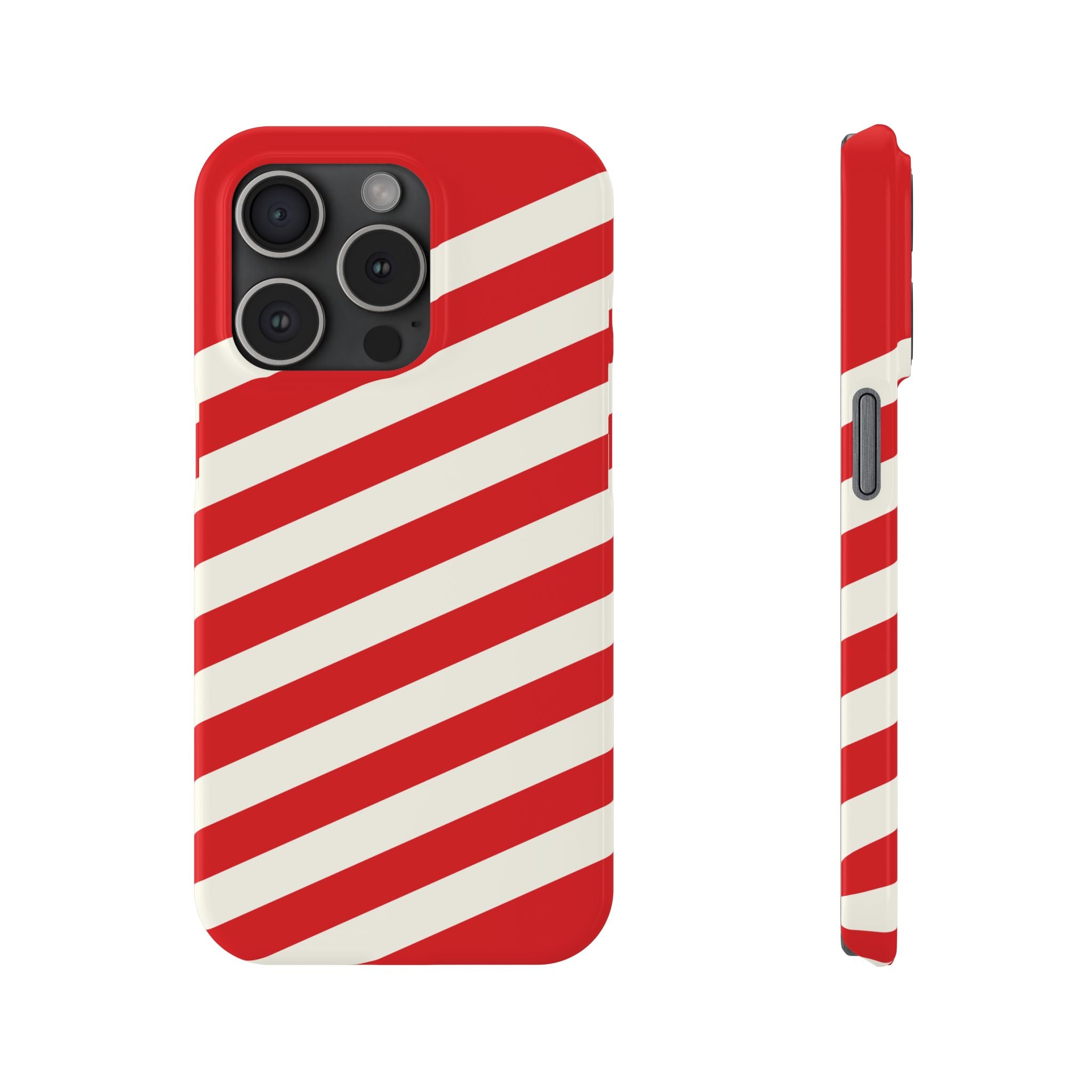 Red and White Diagonal Stripes Slim Phone Case | Candy Cane Pattern