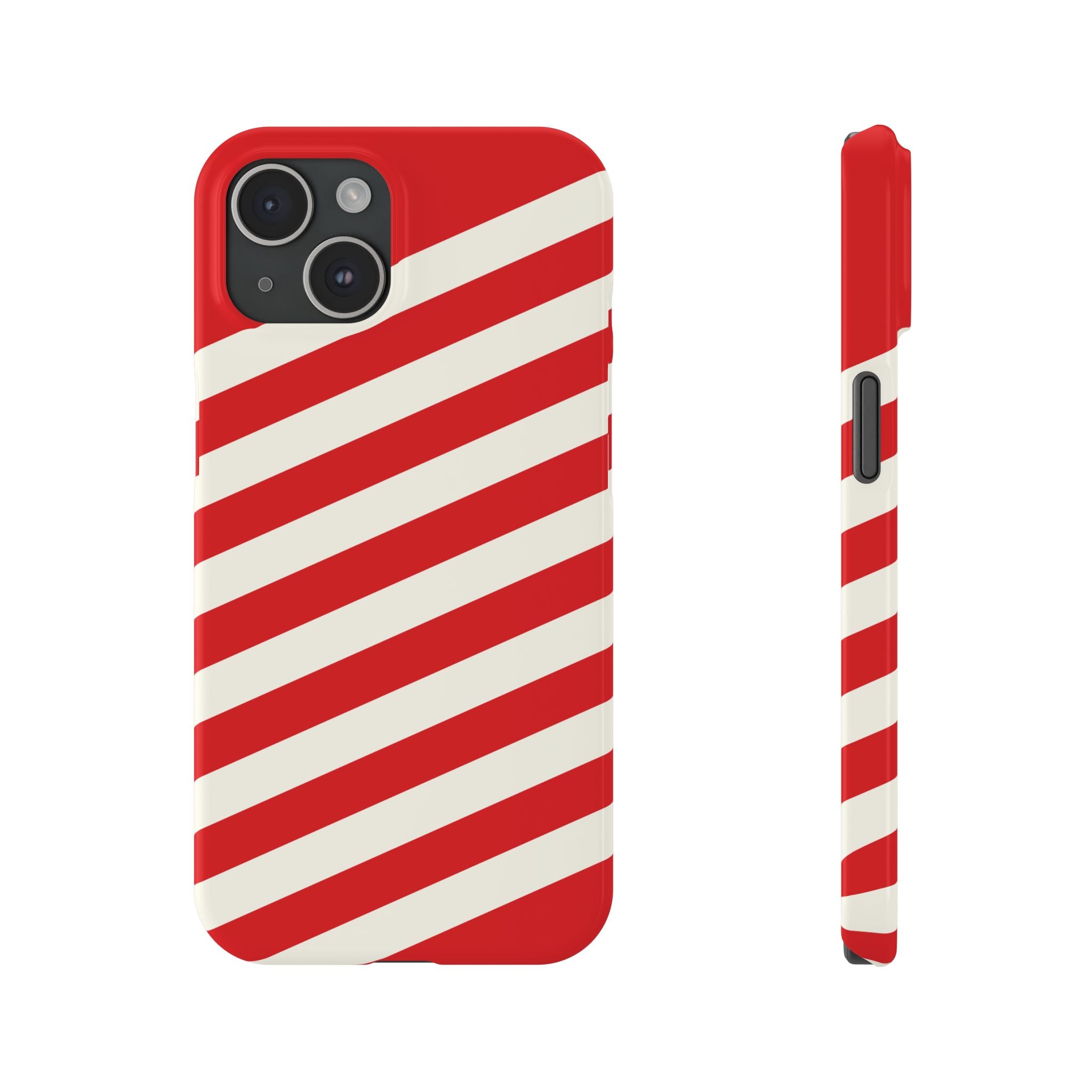 Red and White Diagonal Stripes Slim Phone Case | Candy Cane Pattern