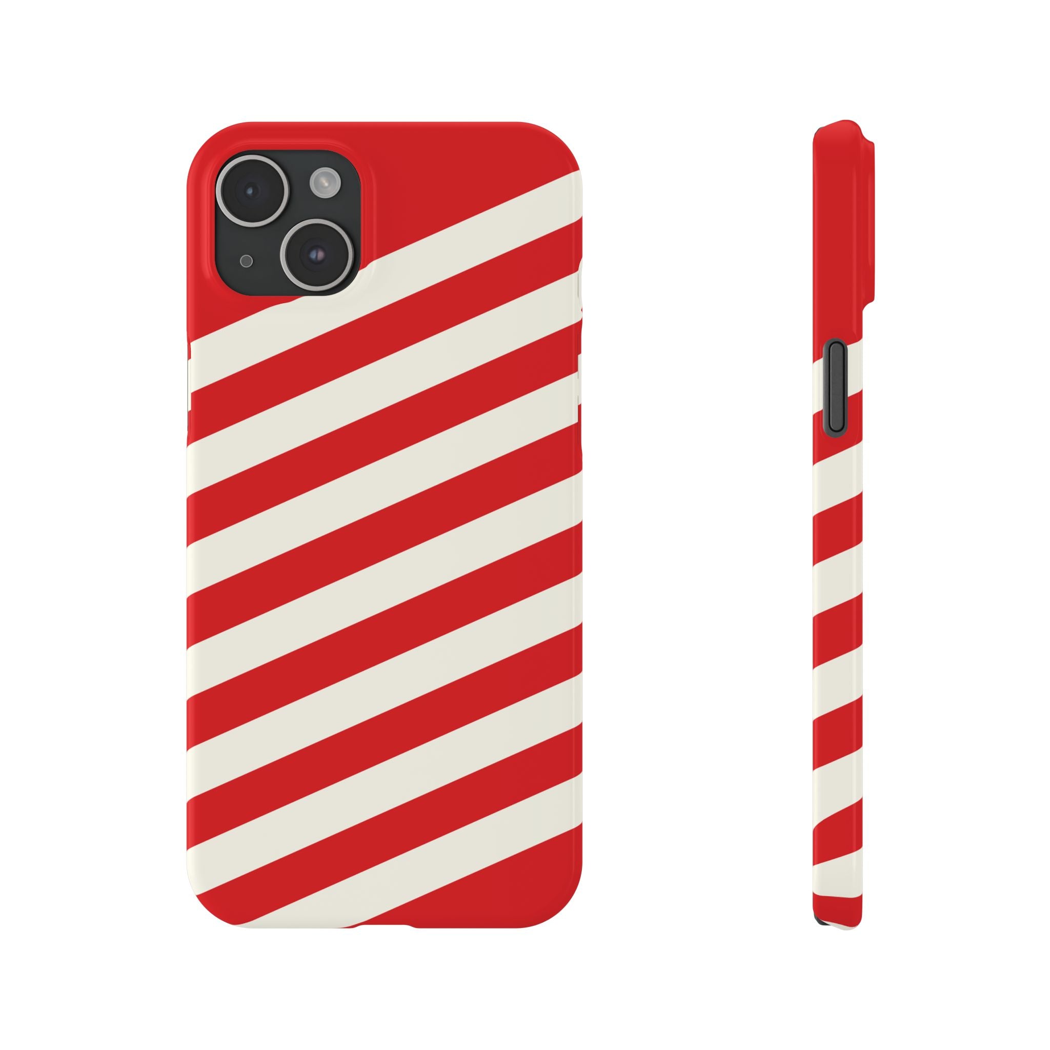 Red and White Diagonal Stripes Slim Phone Case | Candy Cane Pattern