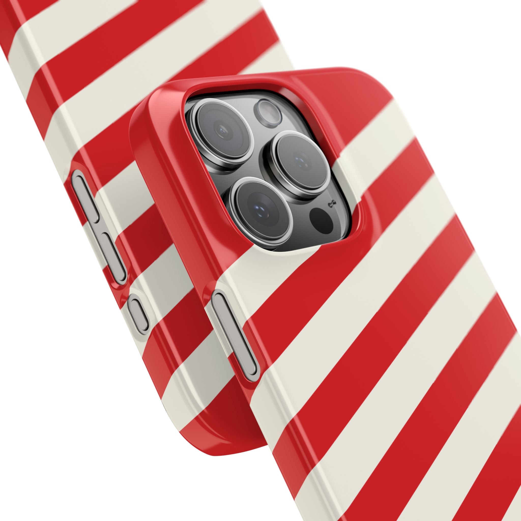 Red and White Diagonal Stripes Slim Phone Case | Candy Cane Pattern