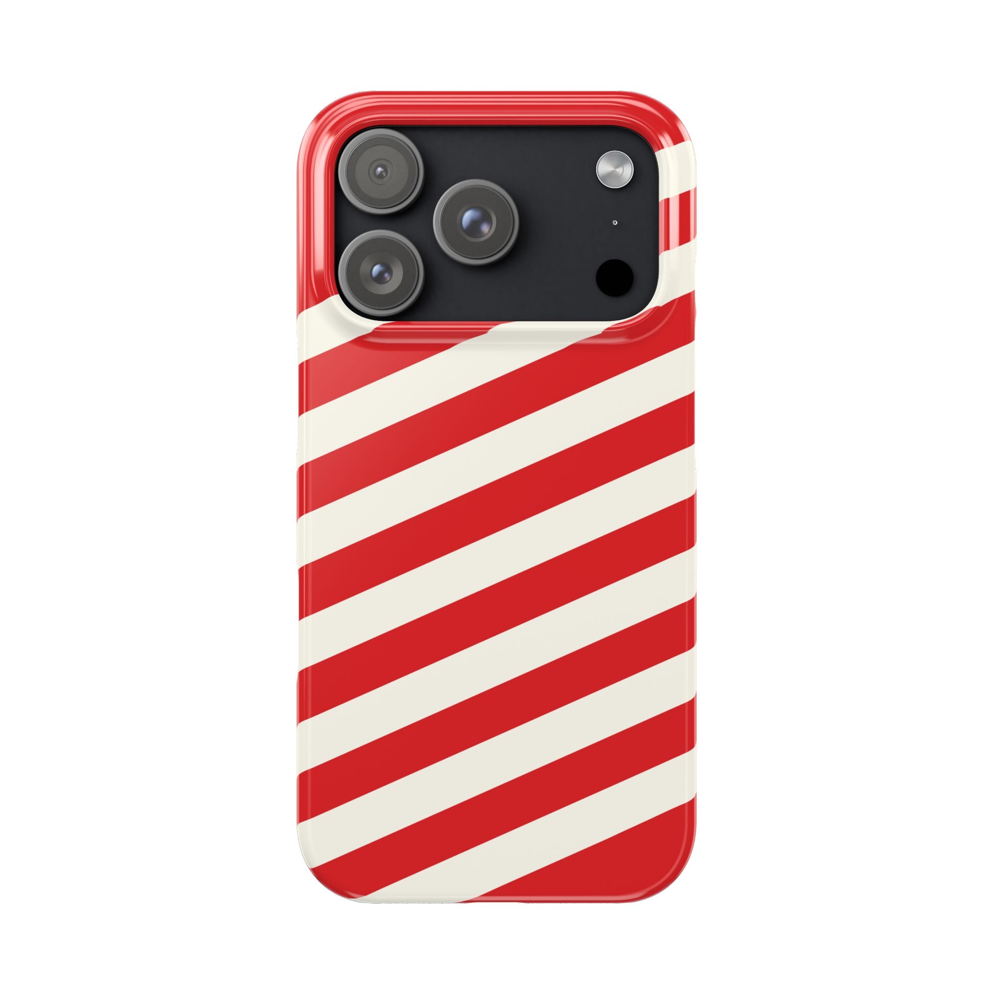 Red and White Diagonal Stripes Slim Phone Case | Candy Cane Pattern