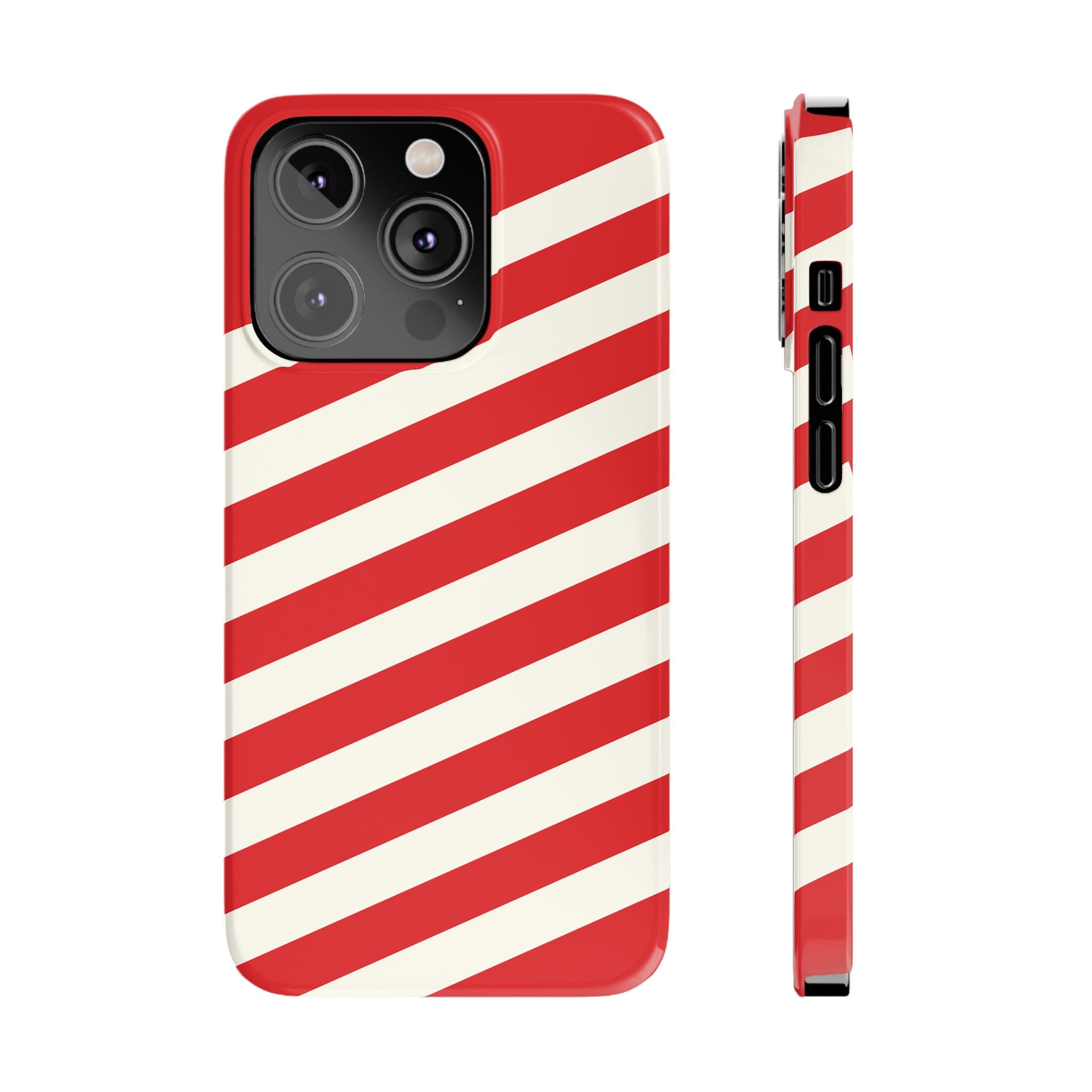 Red and White Diagonal Stripes Slim Phone Case | Candy Cane Pattern
