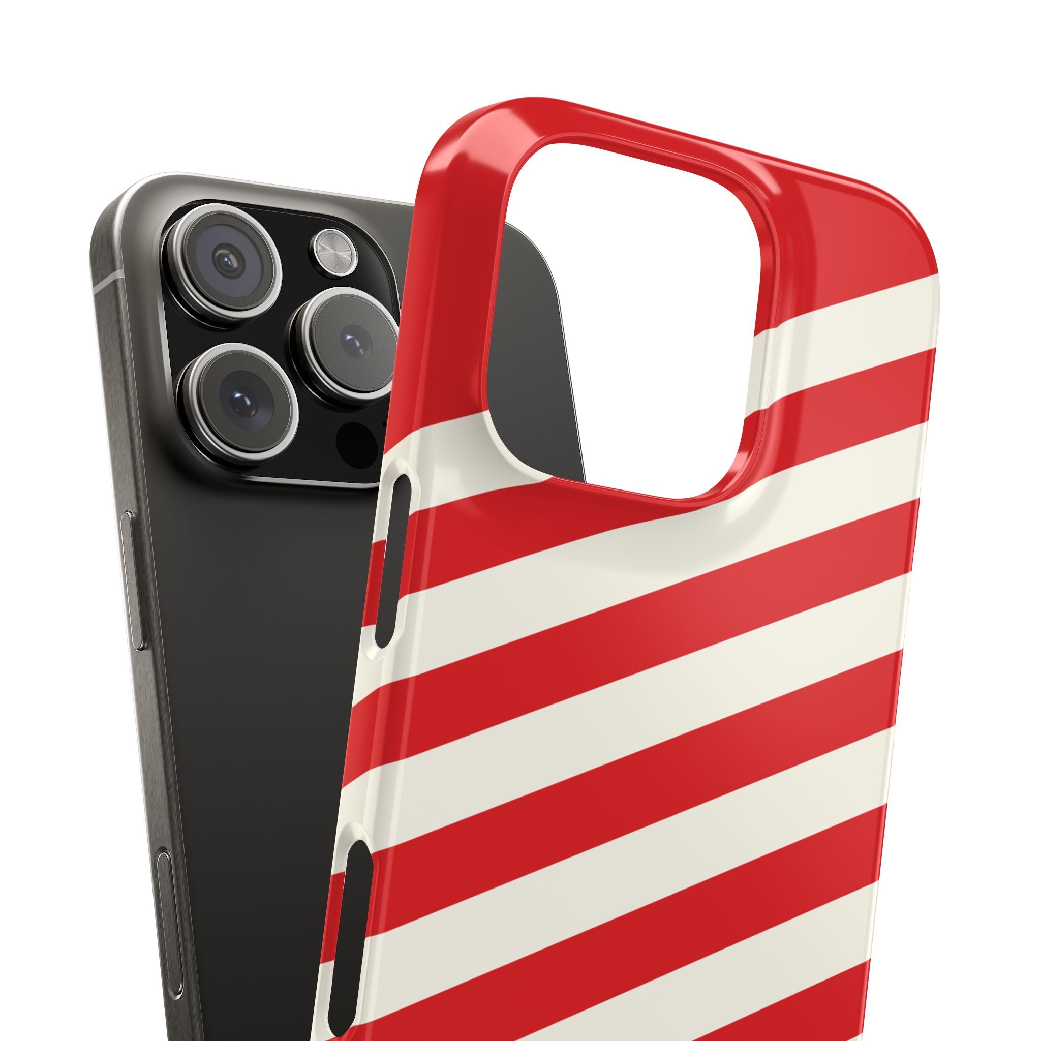 Red and White Diagonal Stripes Slim Phone Case | Candy Cane Pattern