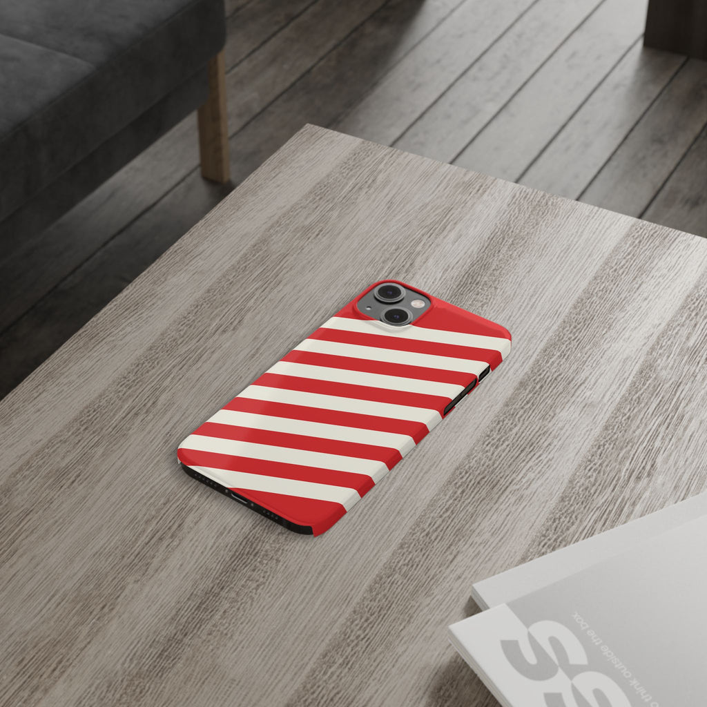 Red and White Diagonal Stripes Slim Phone Case | Candy Cane Pattern
