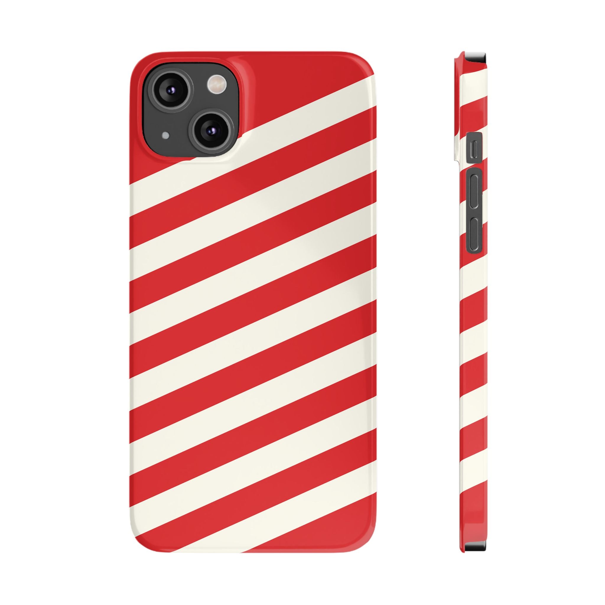 Red and White Diagonal Stripes Slim Phone Case | Candy Cane Pattern